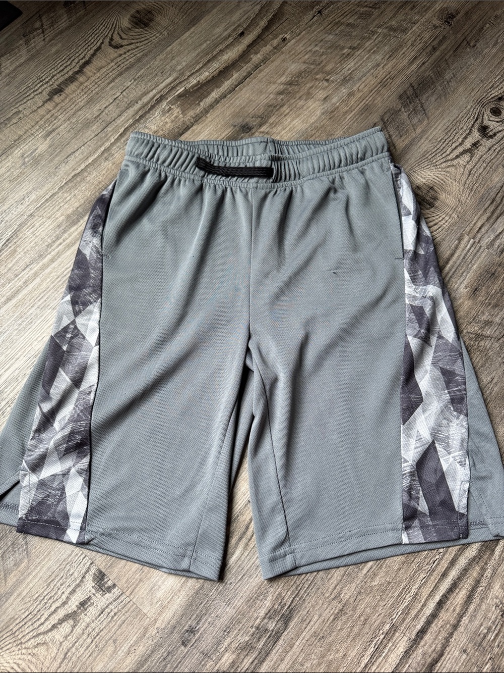 Boys Grey Athletic Shorts with Geometric Side Panels